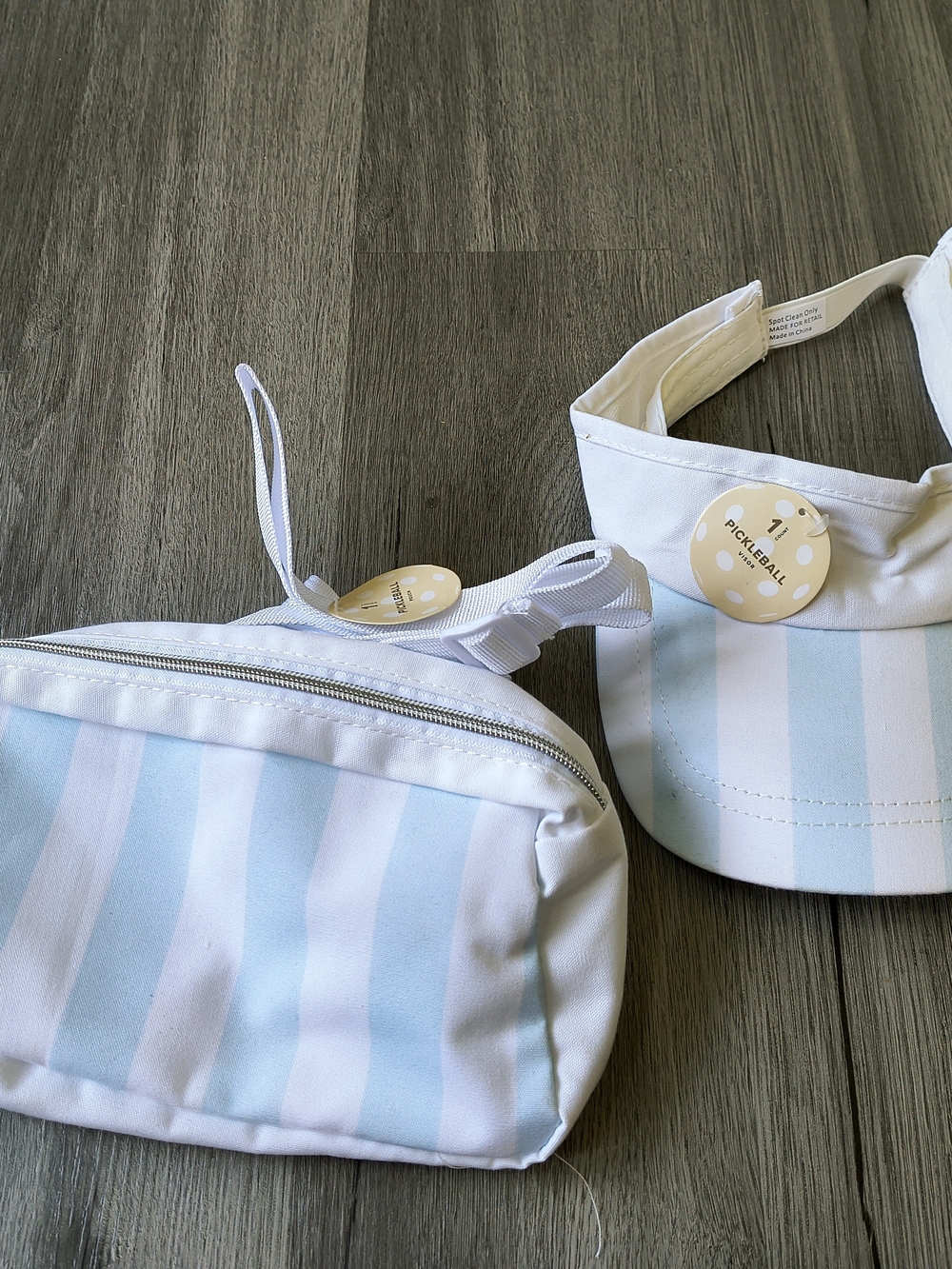 Striped Light Blue and White Women's Visor and Pouch Set